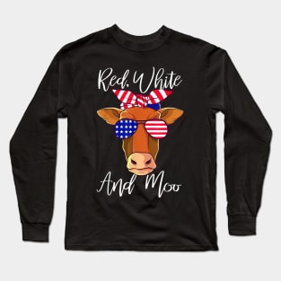 Red White and Moo Patriotic Cow USA Flag 4th of July T-ShirtRed White and Moo Patriotic Cow USA Flag 4th of July T-Shirt Long Sleeve T-Shirt